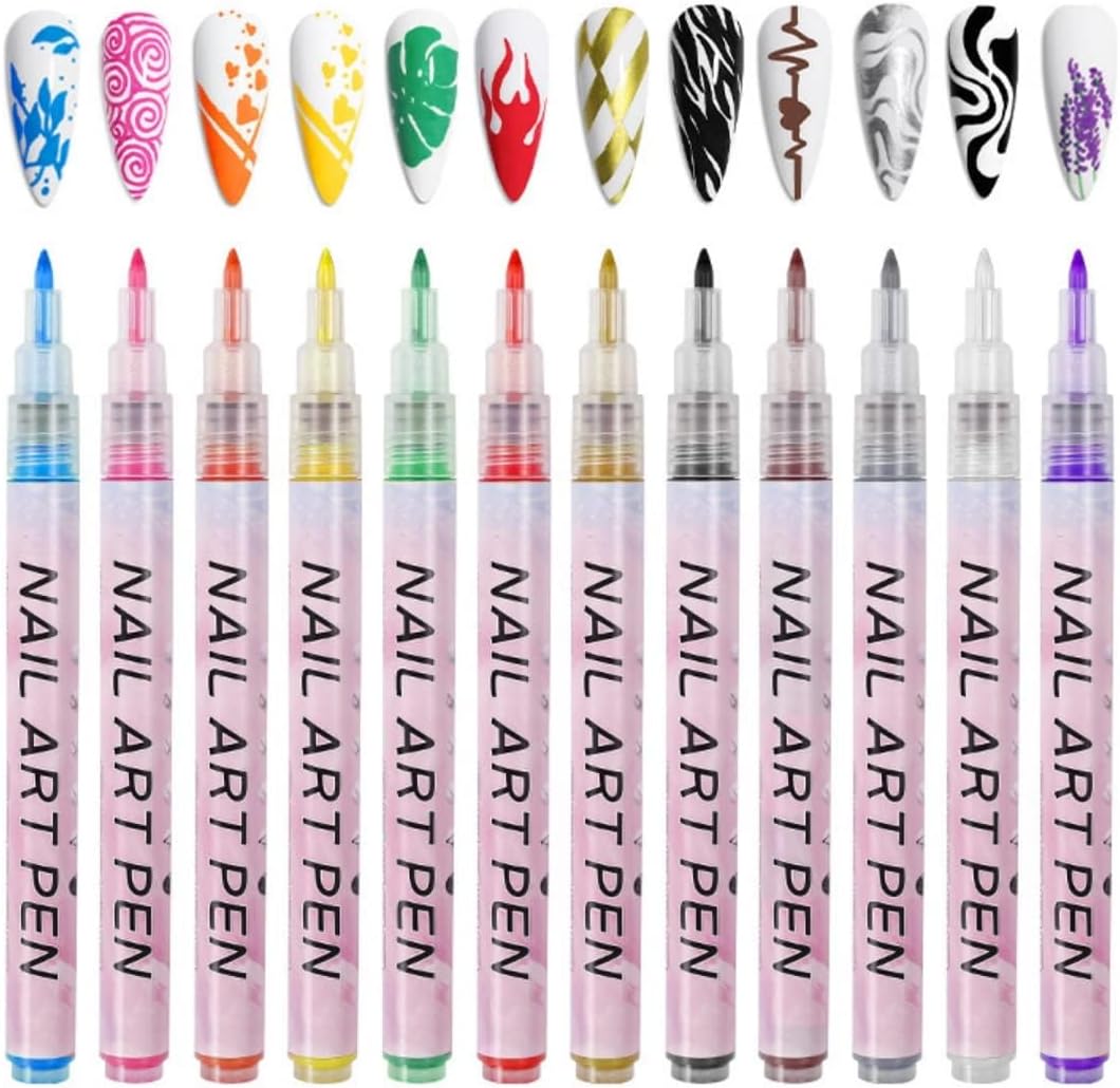 12 kleuren 3D-nagelkunststiftenset, 12 stuks nageltips, nail art pen, graffiti-stippen, bloemenstift, tekenen, schilderen liner voor doe-het-zelf nagelkunst, schoonheid, manicure-gereedschap