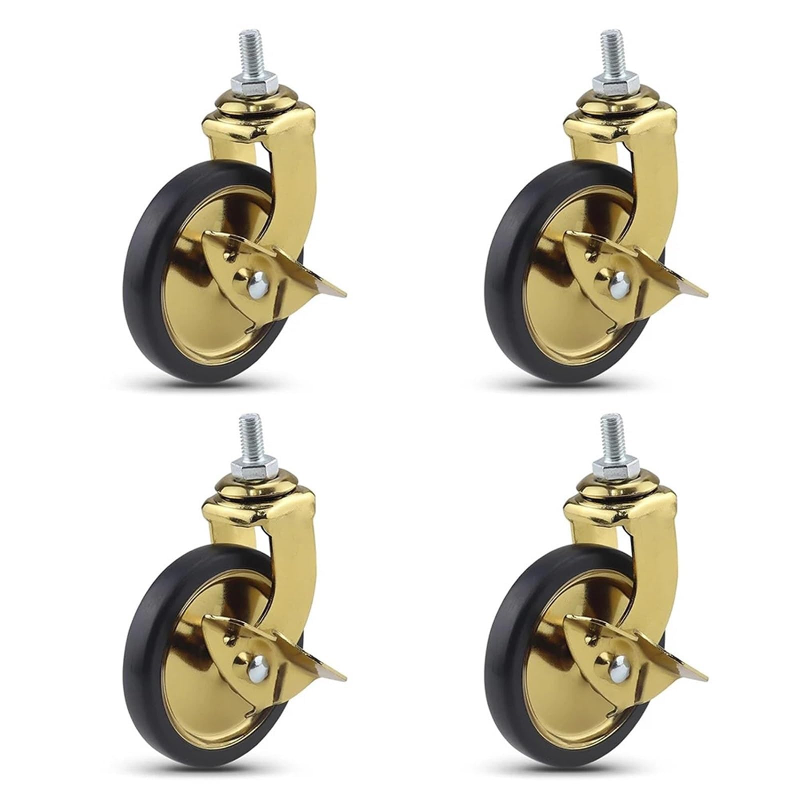 GYRAZXS 3 Inch Swivel Casters with Brake for Hotel Restaurant Trolley 8x15 Thread Heavy Duty 160 lbs Load Capacity Ideal for Furniture Mobility (Gold Type 2)