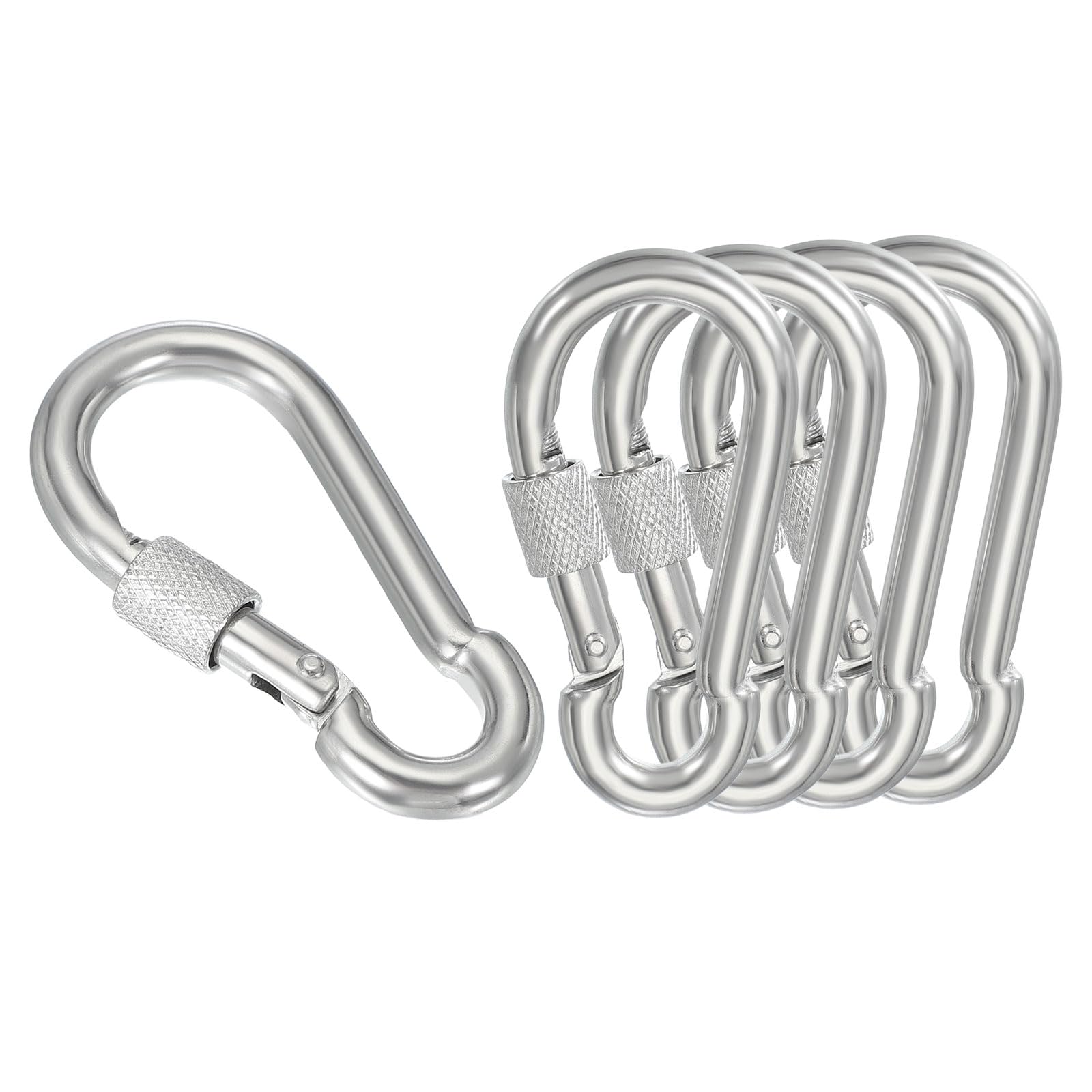 sourcing map Screw Locking Clips M9 2.76 Inch,304 Stainless Steel Spring Snap Hook for Outdoor Lifting Hanging Camping Swing Hammock Hiking Quick Link Pack of 5