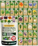 HOME GROWN Herb Seeds 32 Medicinal Herbs and Tea Variety Pack – Annual & Perennial Herb Seeds for Planting Indoors & Outdoor – Non-GMO, Heirloom Seeds, Easy to Grow, High Germination Garden Kit