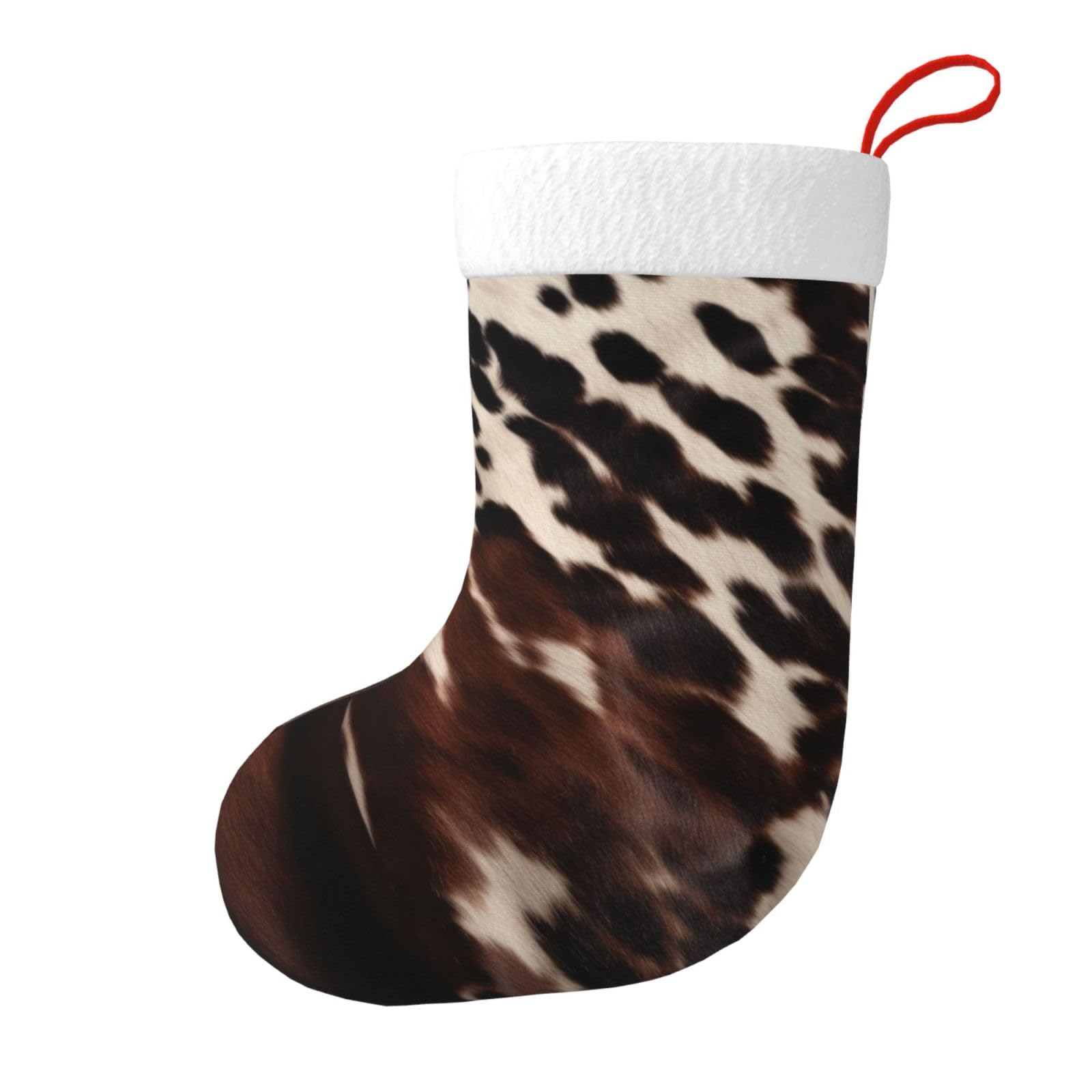 Brown Cowhide Print Christmas Stocking, 28x45cm Holiday Hanging Stockings for Fireplace, Tree Decorations, Gift Giving, and Party Festive Decor