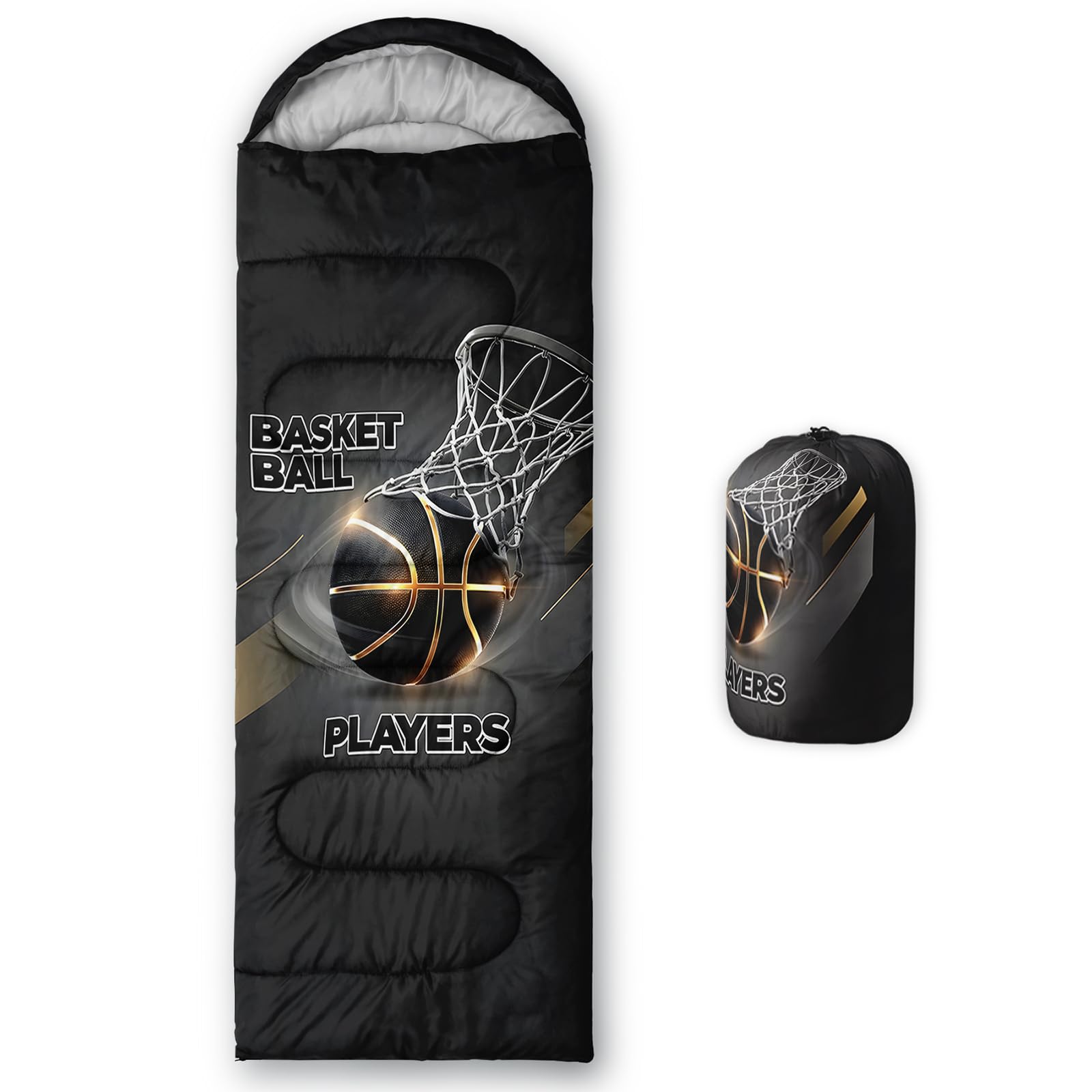 QOOMO Basketball Sport Waterproof Sleeping Bags for Adults & Kids,Printed Camping Sleeping Bags, 3 Season Warm & Cool Weather,Lightweight,Traveling,and Outdoors,Camping Gear Equipment,31x90inch