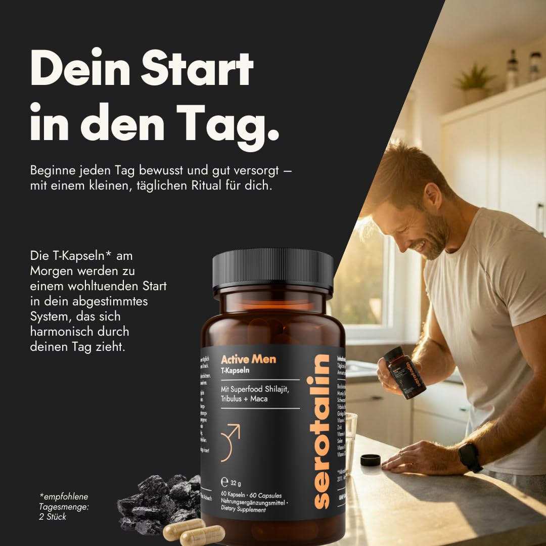 serotalin Active Men Complete Set | Kapseln mit Maca, Night Kapseln mit KSM-66 Ashwagandha & Drink mit Kreatin | Nährstoff Komplex | Made in Germany