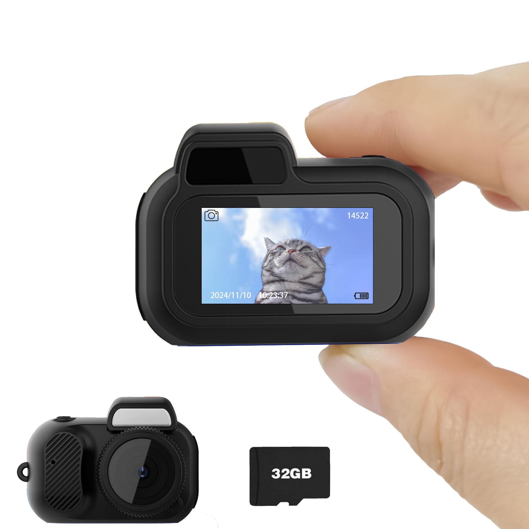 Sniegau Digital Camera, Micro Camera Camcorder 1080P HD 2MP with LCD Screen, Ultra Key Chain Camera, Small Compact Portable Video Recorder(with 32GB Card)