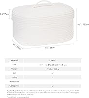 Vista 83 de Sea Team Round Cotton Rope Storage Basket with Lid, Lidded Woven Storage Bin, Nursery Storage Container, Diaper Caddy, Baby Shower Basket, Box, Cream