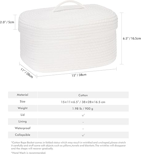 Miniatura 83 de Sea Team Round Cotton Rope Storage Basket with Lid, Lidded Woven Storage Bin, Nursery Storage Container, Diaper Caddy, Baby Shower Basket, Box, Cream