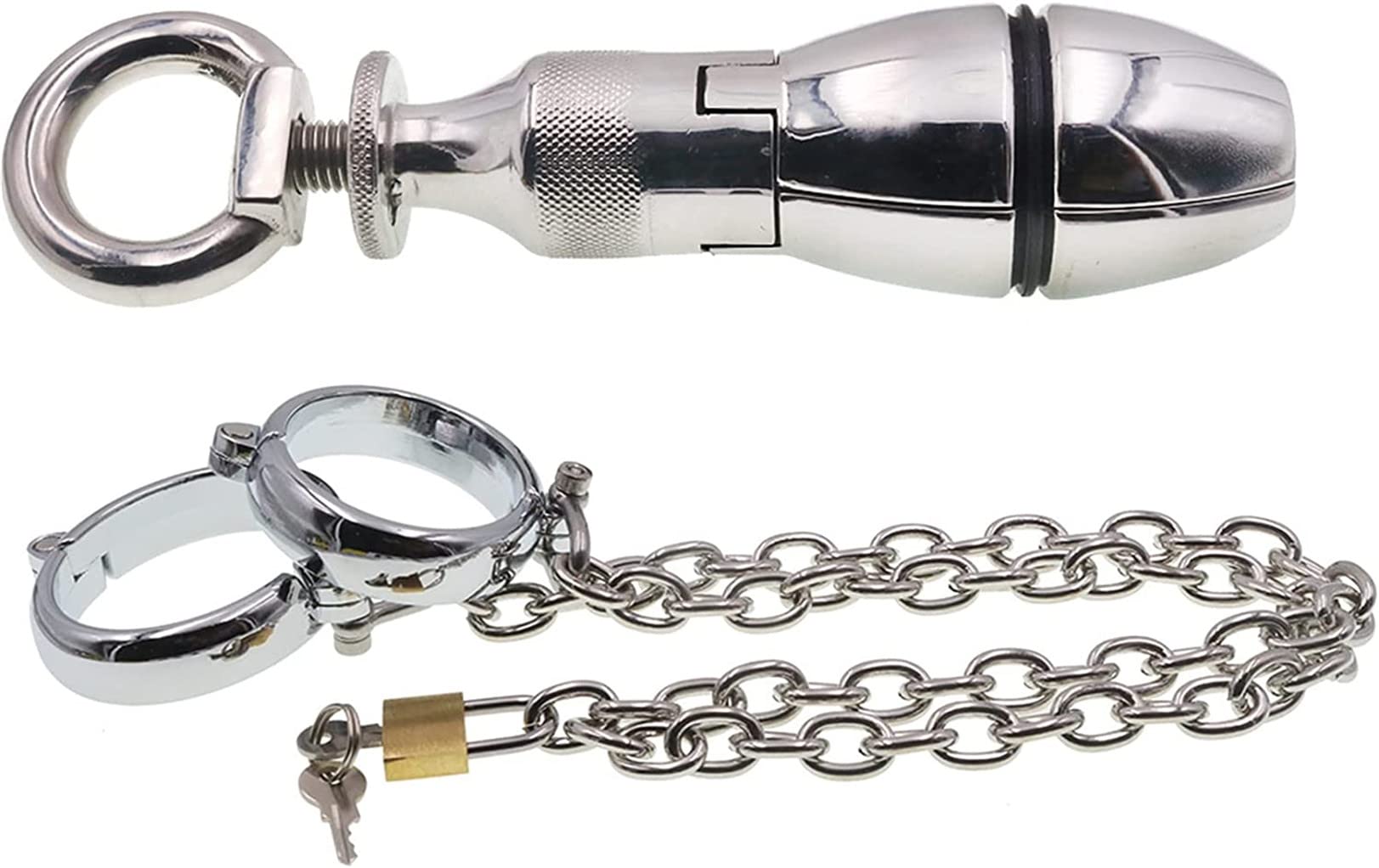 Dilatateur anal en métal de bondage BDSM avec menottes en acier inoxydable, ceinture de chasteté, plug anal, verrouillage de l'anus, jouet sexuel anal, kit de bondage for femmes et hommes(Fraue
