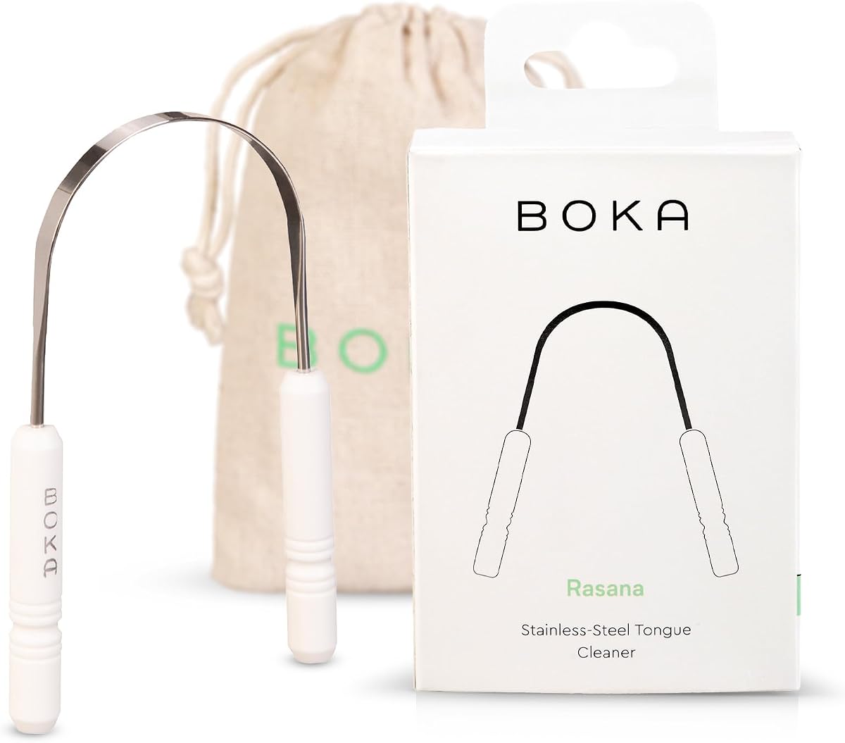 Rascador de lengua de acero inoxidable con bolsa de viaje, 1 paquete | Elimina la acumulación de lengua y refresca el aliento, incluye estuche y bolsa de viaje de lino, seguro para adultos y niños.
