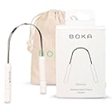 Boka Tongue Scraper for Adults & Kids with Case - Stainless Steel Tongue Cleaner w/Linen Travel Pouch - Scrubber to Remove Tongue Buildup and Freshens Breath (Pack of 1)