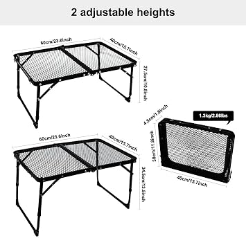 Camping Table - Small Folding Picnic Table with Adjustable Height and Mesh Top