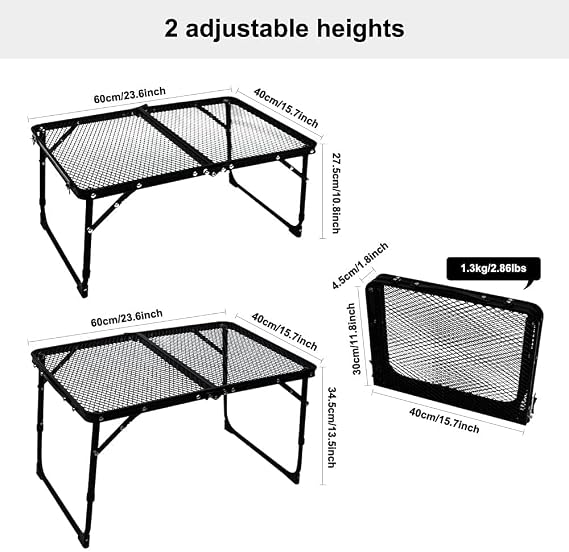 Camping Table - Small Folding Picnic Table with Adjustable Height and Mesh Top