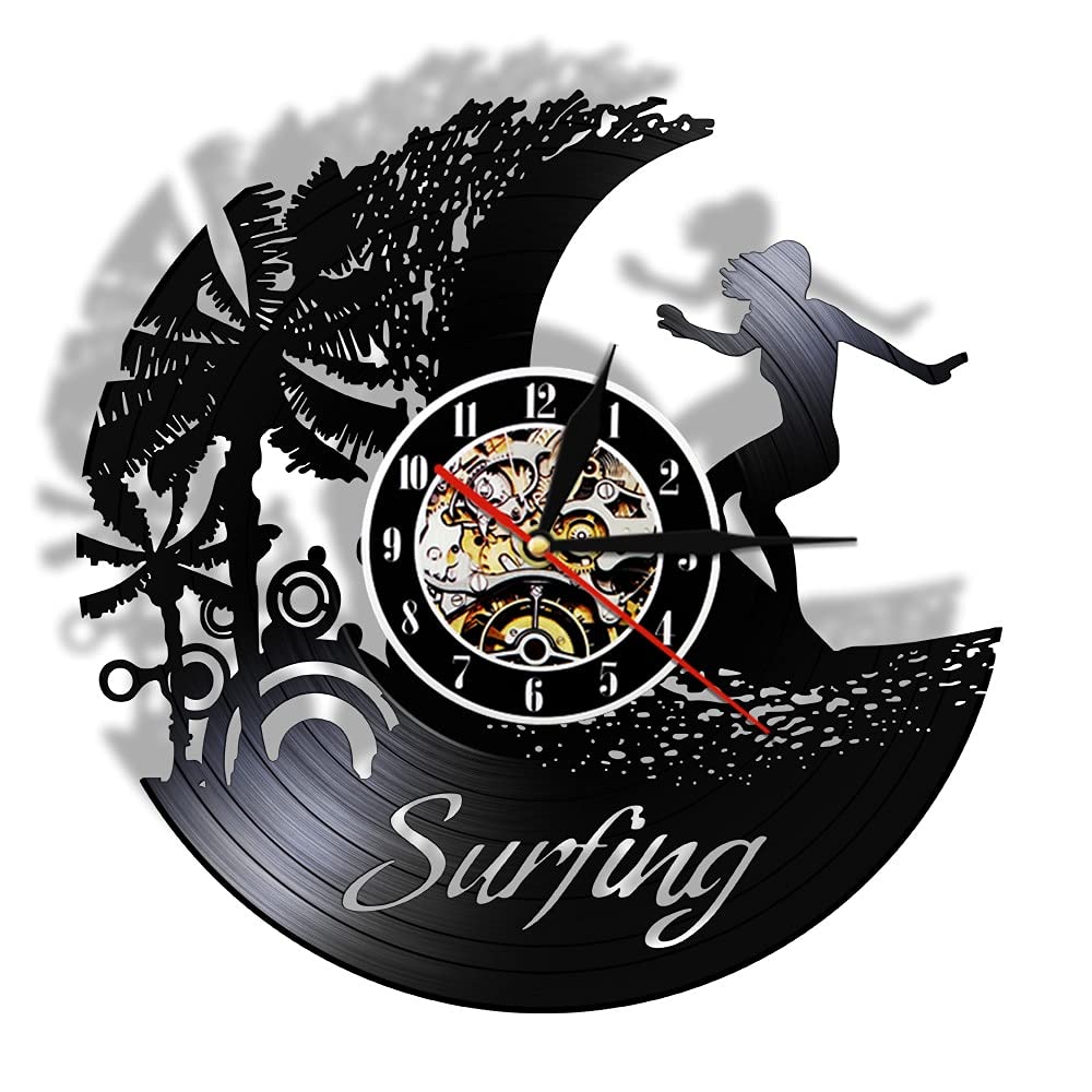 Orologio da parete con disco in vinile dal design moderno da surf Orologio da parete moderno con decorazione vintage per la casa Orologio da appendere senza ticchettio Regalo per i surfisti Dia 30cm