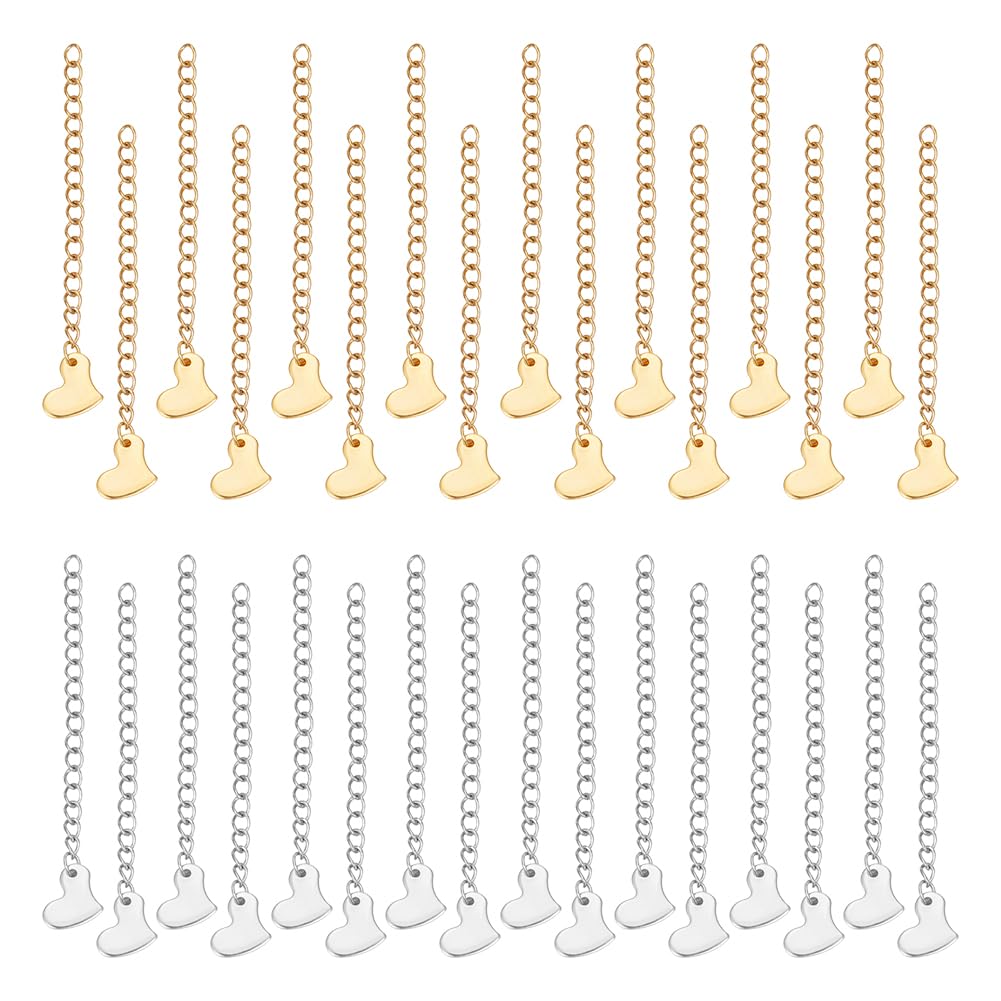 20 Pezzi Catene Estensione In Acciaio Inox 304 - Set Con Ciondoli Cuore Per Bracciali E Collane Fai Da Te
