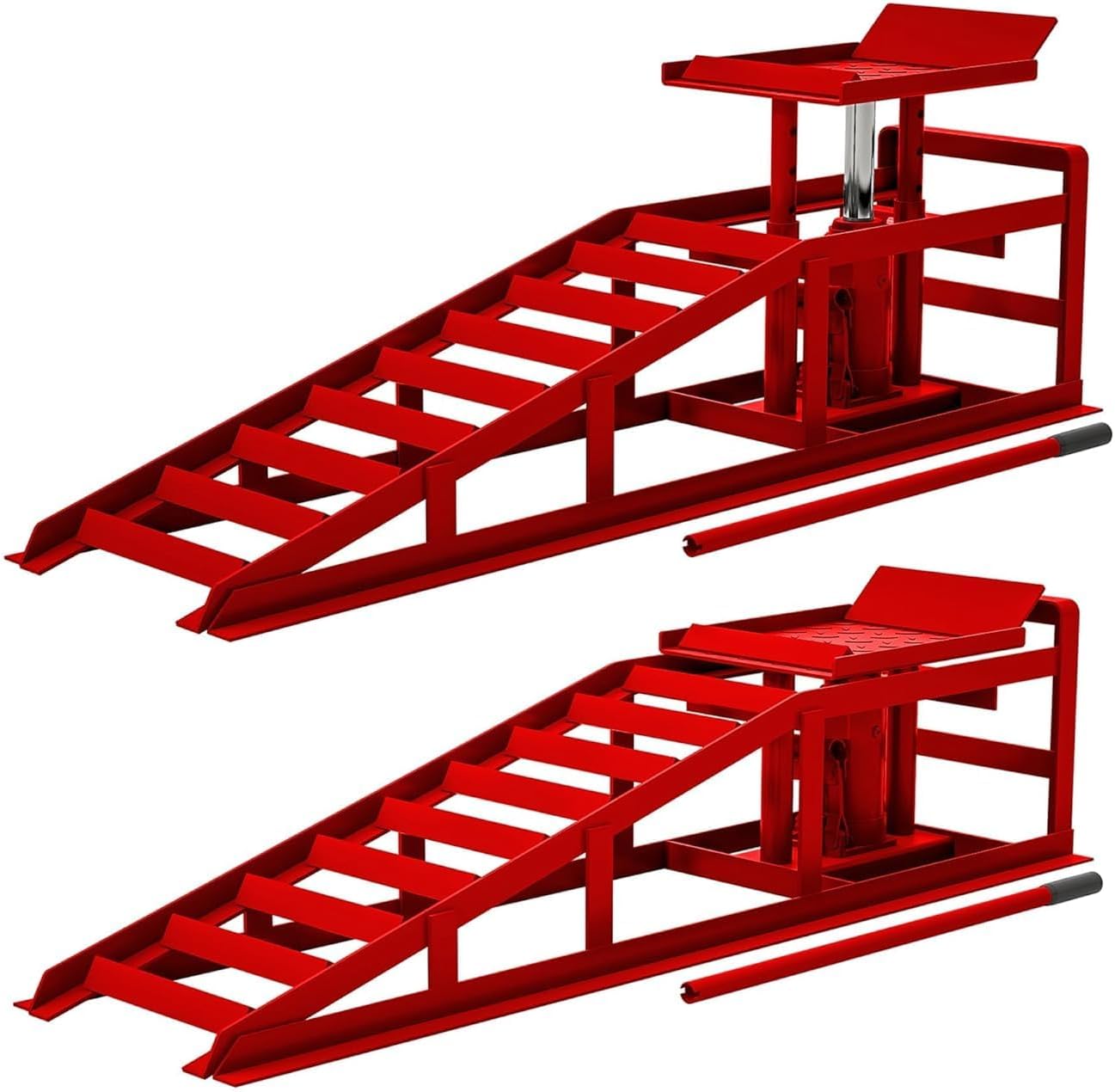 2 Pack Hydraulic Car Ramps,5t 11000Lbs Heavy Duty Steel Automotive Vehicle Ramps Lift Height 11.61" - 16.21",Automotive Truck Service Ramps for Oil Changes Support Jack for Maintenance,Red