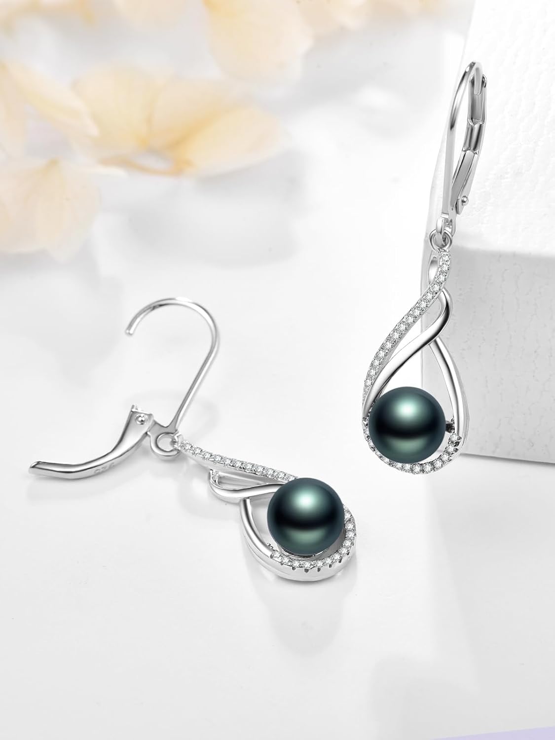 Dreamboat Black Pearl Dangle Drop Earrings for Women 925 Sterling Silver Pearls Jewelry Anniversary Christmas Birthday Gifts for Mom Wife Daughter Her