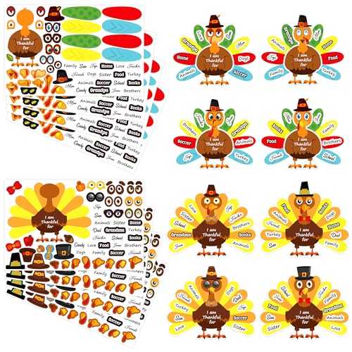 LINAYE 24 Sheets Thanksgiving Crafts for Kids, Turkey Crafts Stickers, Make a Turkey Stickers, Thanksgiving Games & Activities Crafts Party Favors for Kids Toddlers