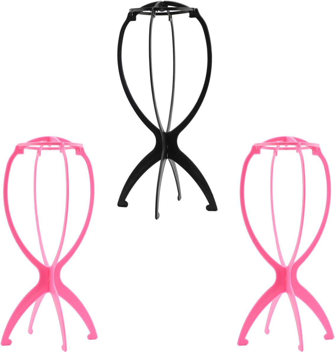 Wig Stand, 3 Pcs（2 pink+1 black) Wig Stand Holder for Wig Display, 14.2 Inches Portable Collapsible Wig Dryer, Travel Wig Stand for Wigs and Hats