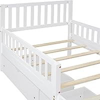 Vista 87 de Modern Full Size Platform Bed Storage Headboard and Safety Guardrail for Kids, Function Wood Platform Bed Frame with Built-in LED Light for Boy