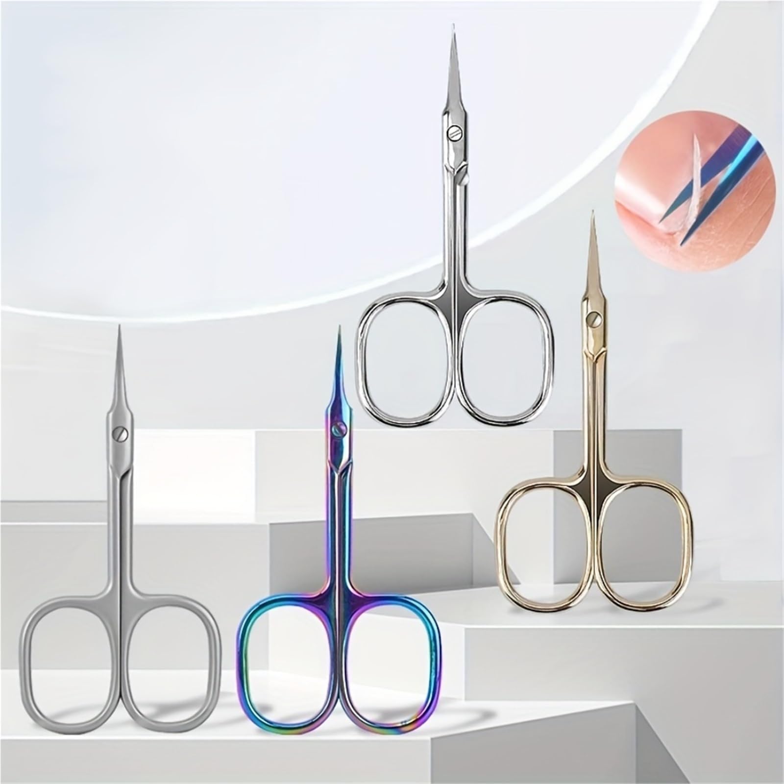 Corta cuticulas Tijeras for cutículas de acero inoxidable, cortaúñas, herramientas de manicura, eliminador de piel muerta para Manicura(Shinny 3pcs set)