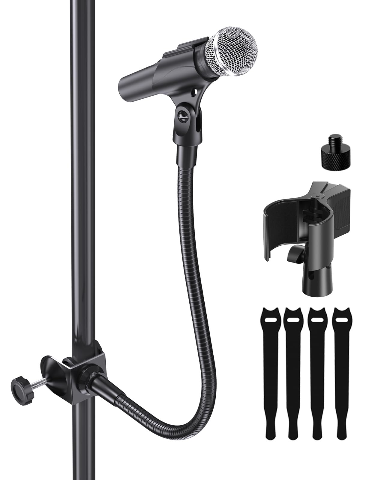 Support de microphone col de cygne de 48,3 cm, bras réglable à 360° avec 2 supports de micro, pince de serrage robuste et adaptateurs à vis de 5/8"-3/8" et 5/8"-1/4", idéal pour podcasting