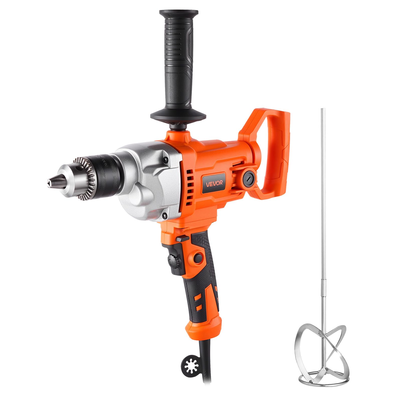 VEVOR 1100 W Mezclador de Mortero Eléctrico 2 en 1, Taladro Mezclador con Cable, Agitador de Hormigón con Mandril de 15,89 mm, 0-850 RPM, mango en D, para Taladrar, Mezclar Pegamento, Pintura