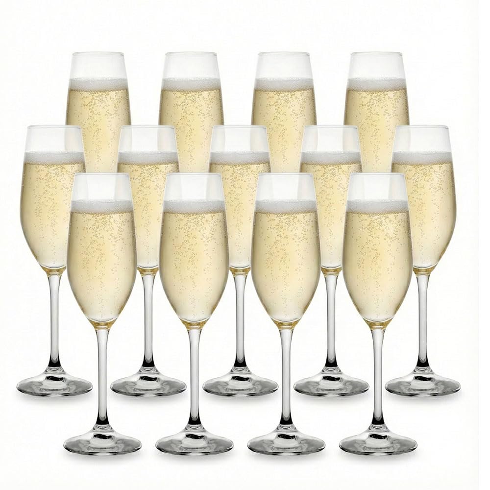 COSE DA CASA Calici Champagne Flute prosecco 24cl 12 Bicchieri fluite liquori Professionali per Bollicine Vetro Star Glass Trasparente Made in Italy