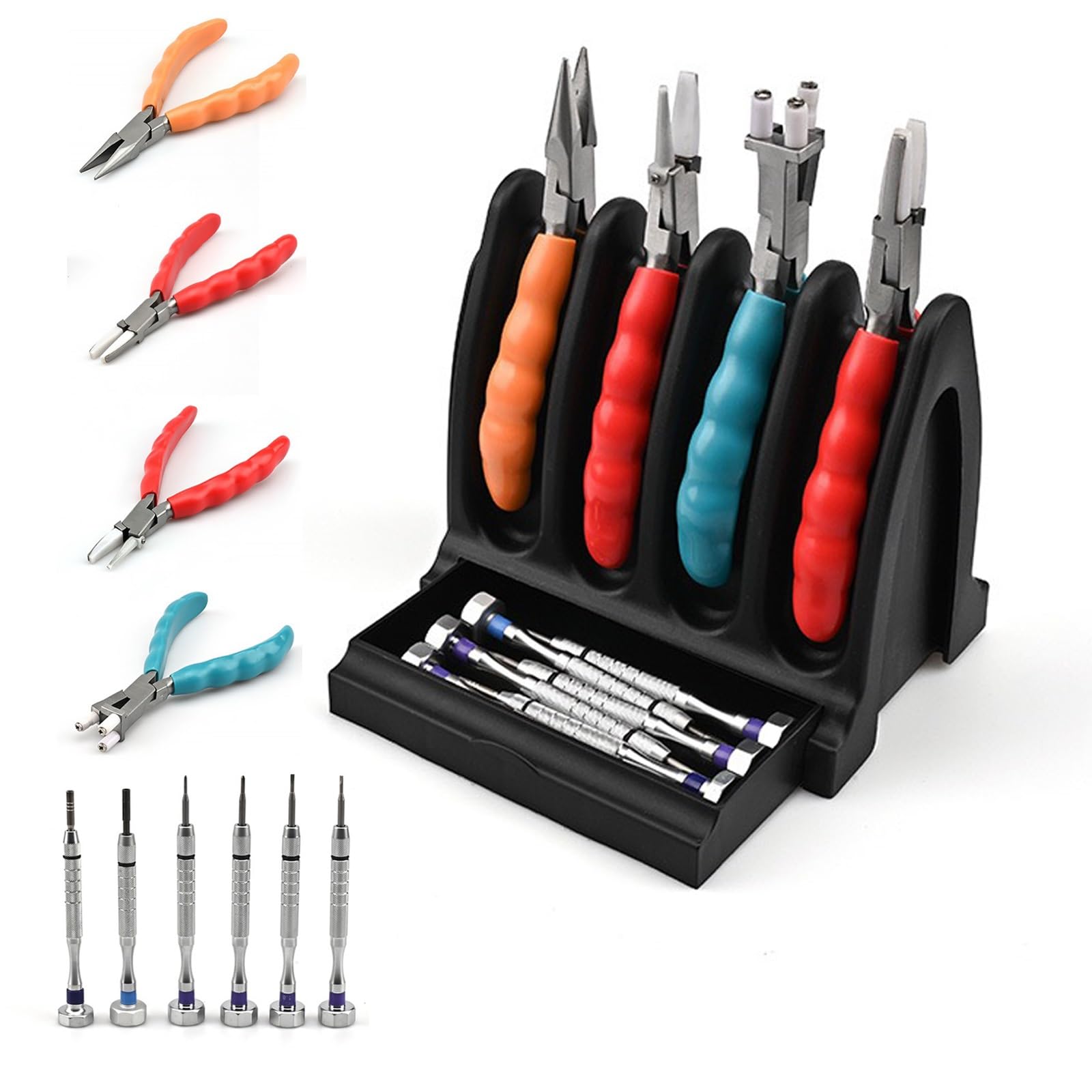 Kit Di Strumenti Professionali for La Riparazione Di Occhiali Ottici Con 4 Pinze E 6 Cacciaviti,Strumenti for Ottici In Acciaio Inossidabile for La Regolazione Degli Occhiali