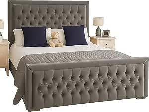 Innovative Plush Velvet Chesterfield Platform Ambassador Bed Frame - Mattress/Gas Lift - UK Made - Double/King/Super King (Saphire Plush, Double 4ft6 With Mattress Gas Lift