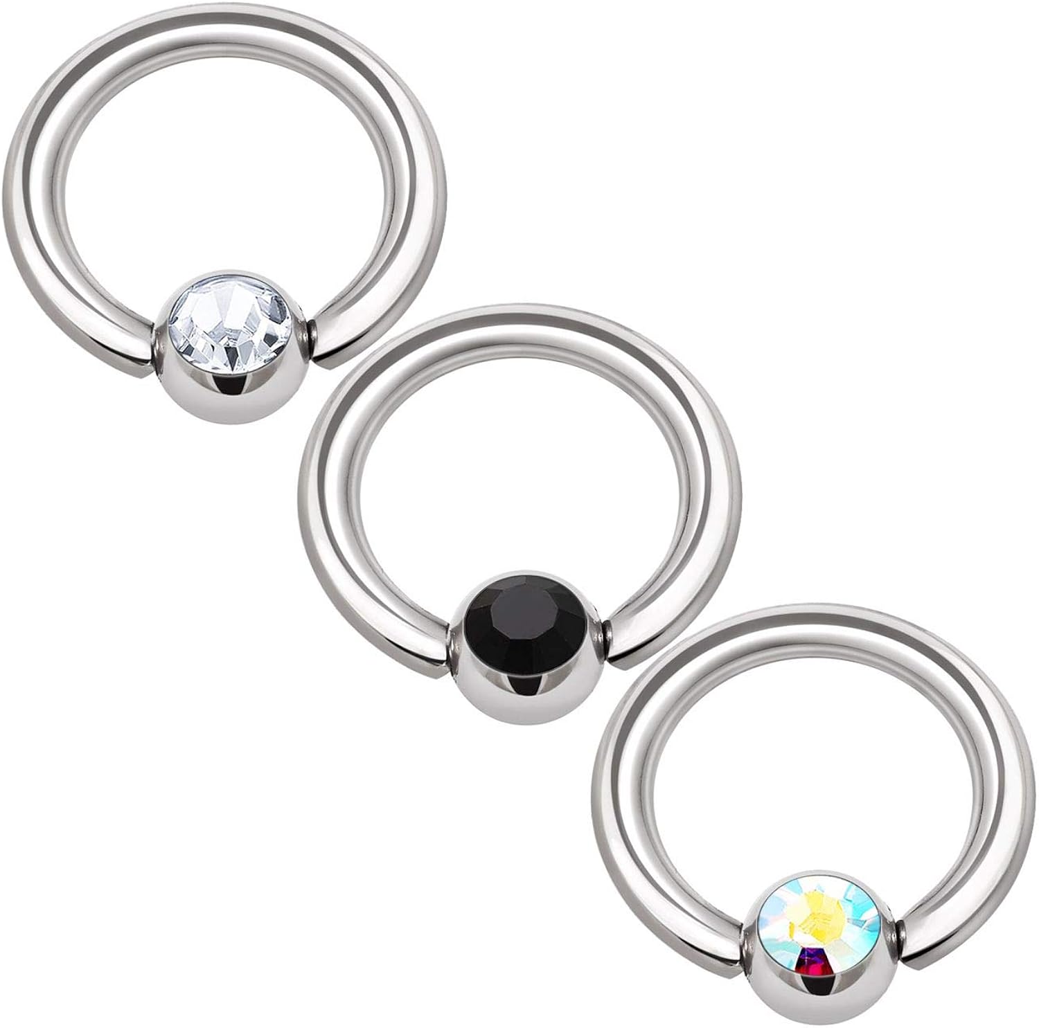 3PCS Stainless Steel Captive Bead Hoop Earrings 16 gauge 1/4 6mm 3mm Crystal Ball Helix Lobe