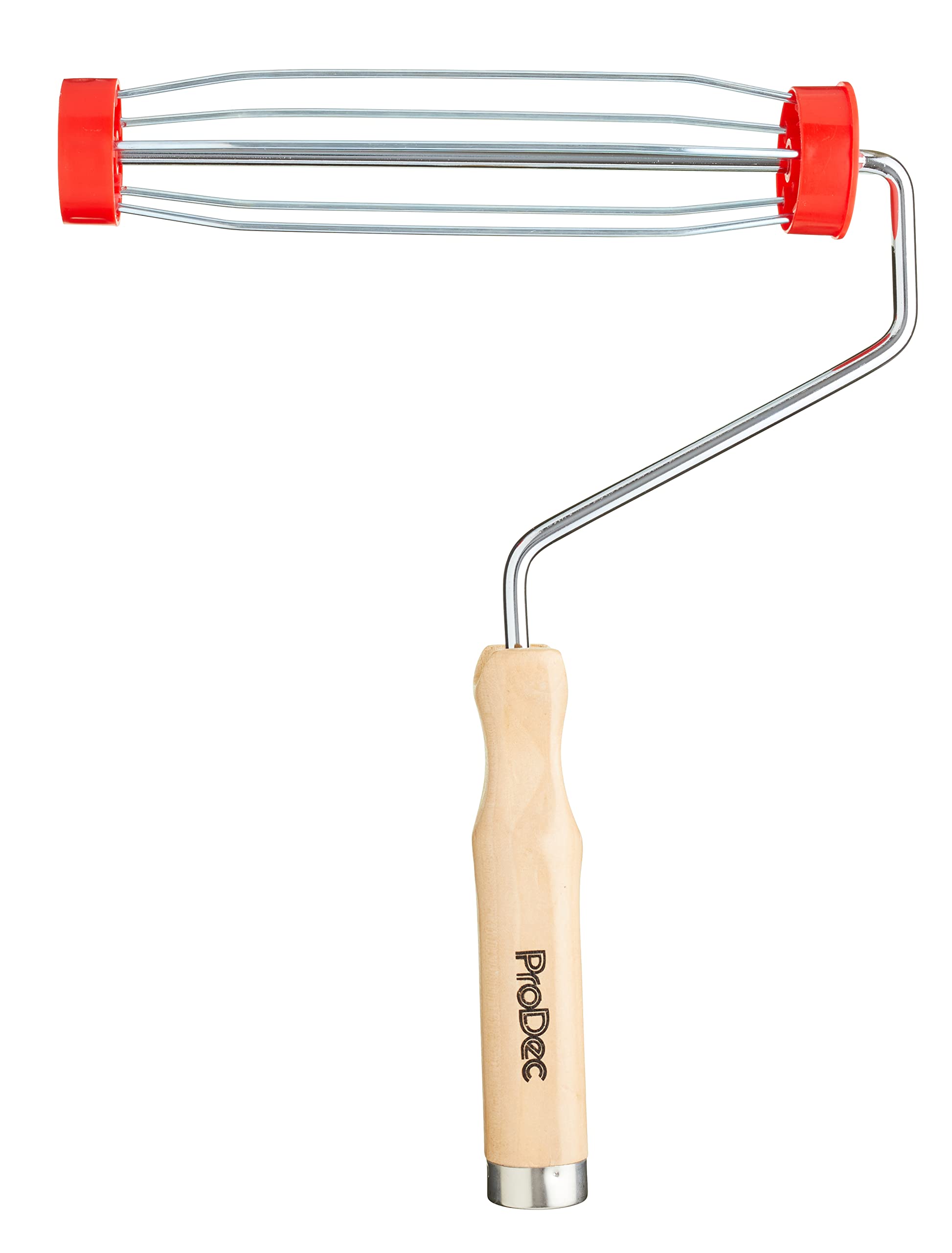 ProDec 9 inch x 1.75" Wooden Handle Trade Professional Paint Roller Frame with Anti-Slip 5 wire Cage and Push Fit Handle for Extension Pole, 9" x 1.75"
