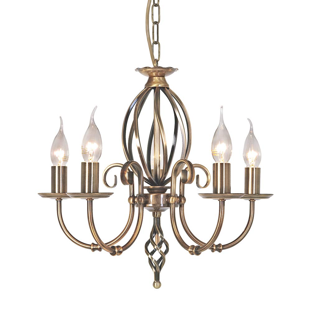 5 Bulb Chandelier Hanging Pendant Light - Artisan Knot Twist Detail - Aged Brass Finish - LED E14 60W Bulb