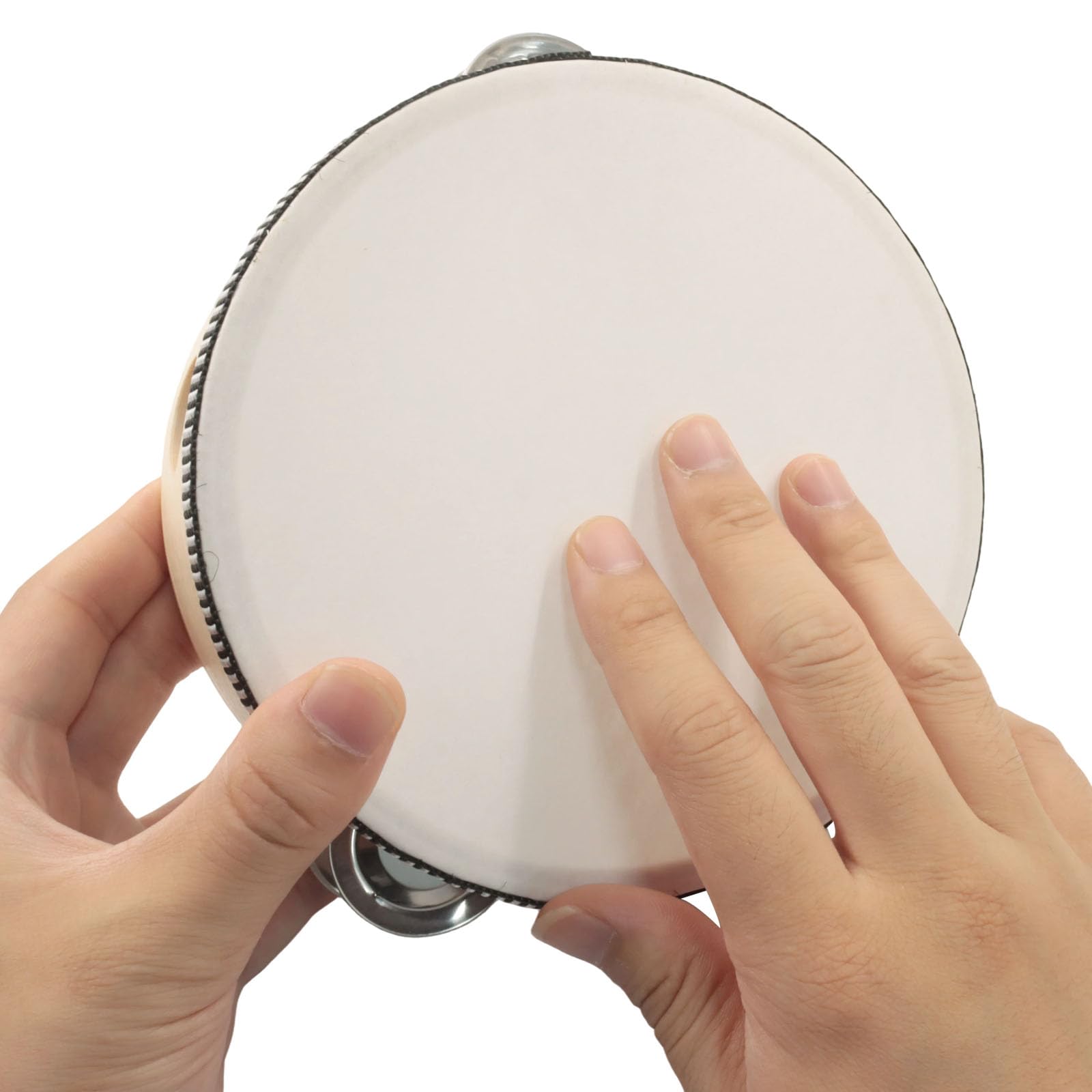 Hordion Lot de 3 tambourins professionnels en bois pour adultes, 15,2 cm, 20,3 cm, 25,4 cm | Tambour à main à une rangée avec jingles en métal, instrument de musique à percussion pour église, karaoké, fête