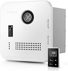 RV Tankless Water Heater, 65000 BTU RV Instant Hot Water Heater with 16x16 inch White Door and Remote Controller, DC 12V, CSA Certificated, Propane-Powered, Compatible with all RVs