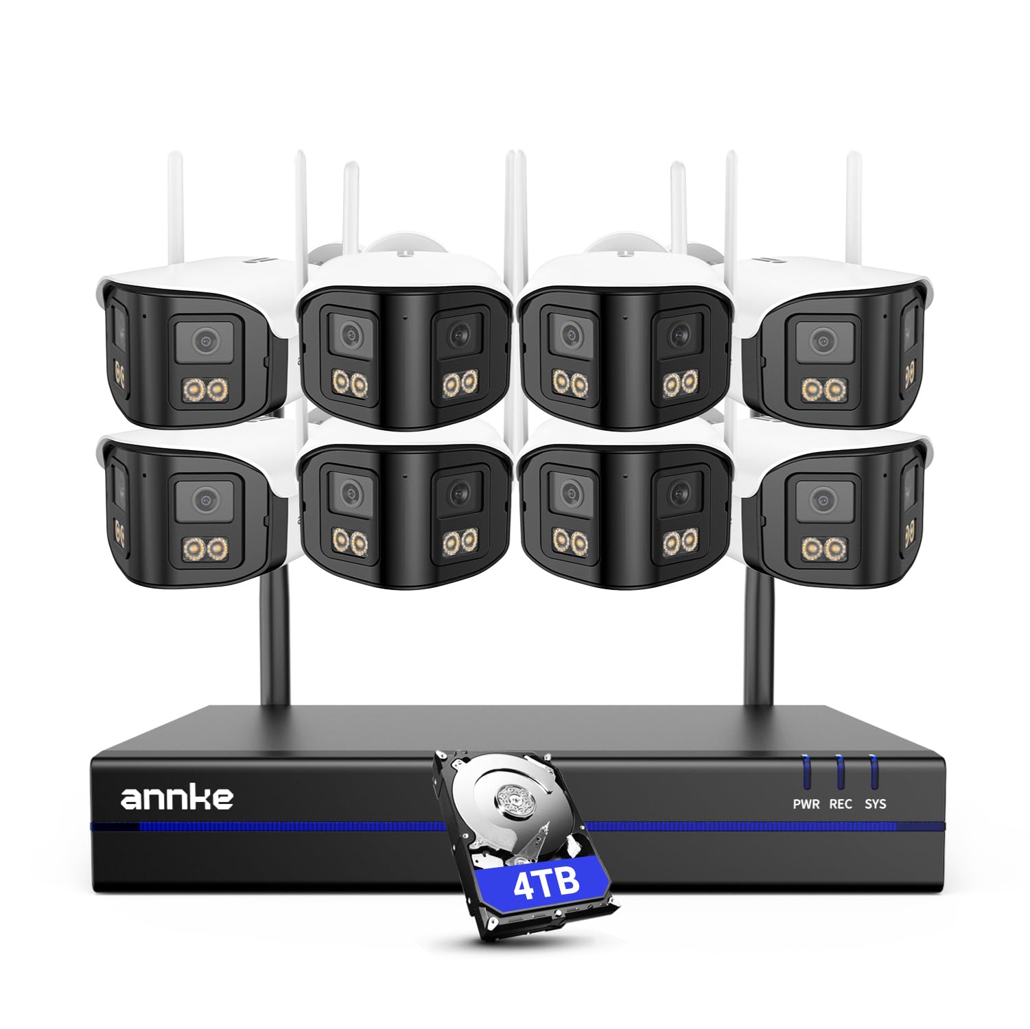 ANNKE Kamera monitorująca 4 MP WLAN, zestaw zewnętrzny, 16 CH 4K NVR z dyskiem twardym 4 TB, 8 x 4 MP, szerokokątny kąt 170°, 5 GHz/2,4 GHz Wi-Fi, podwójna widoczność w nocy, wykrywanie ruchu