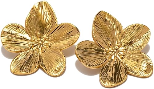 Aretes de flor vintage dorados y plateados, pequeños y fragantes de flores de camelia, aretes gruesos, delicados, grandes, joyería floral, regalo