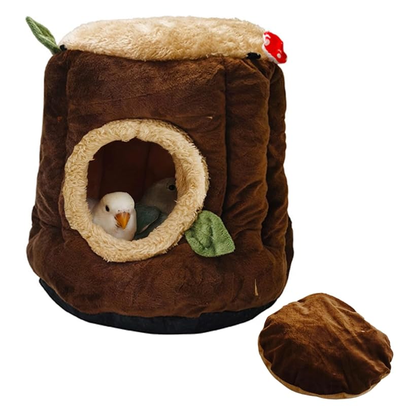 Ninho para aves em pelúcia com almofada removível, estilo tronco, Copfeu (Small)
