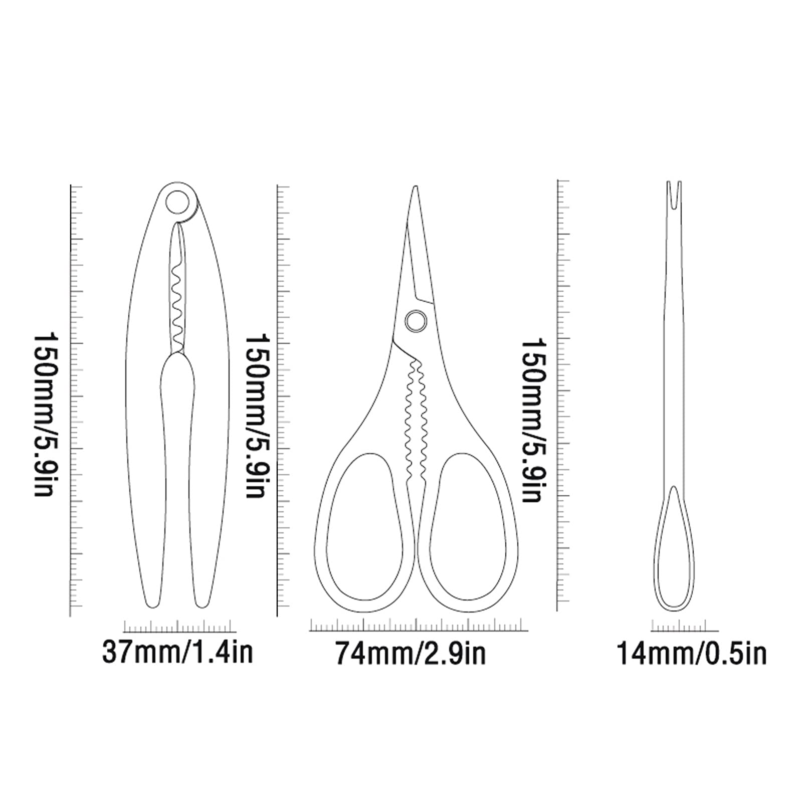 Ustensiles de Crustacés Kit d'outils de fruits de mer en acier inoxydable comprenant des biscuits de fruits de mer Ciseaux de fruits de mer Ciseaux de fruits de mer fourchettes et choix de cadeaux par