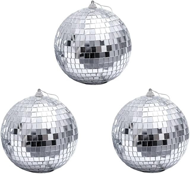 3 Pcs 3.2 Inch Silver Mirror Disco Balls Party Scene Decoration Christmas Tree Bauble Hanging Ball for Home Party Christmas Wedding Decoration Lighting Effect