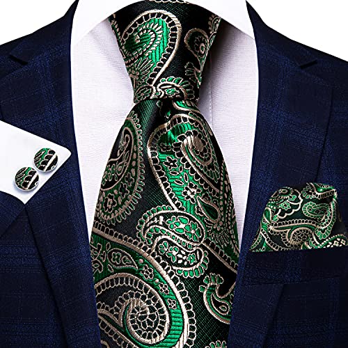 Image of Hi-Tie Men 63inches Tie Set Extra Long Necktie Paisley Tie Pocket Suqare Cufflinks Big and Tall Men Tie