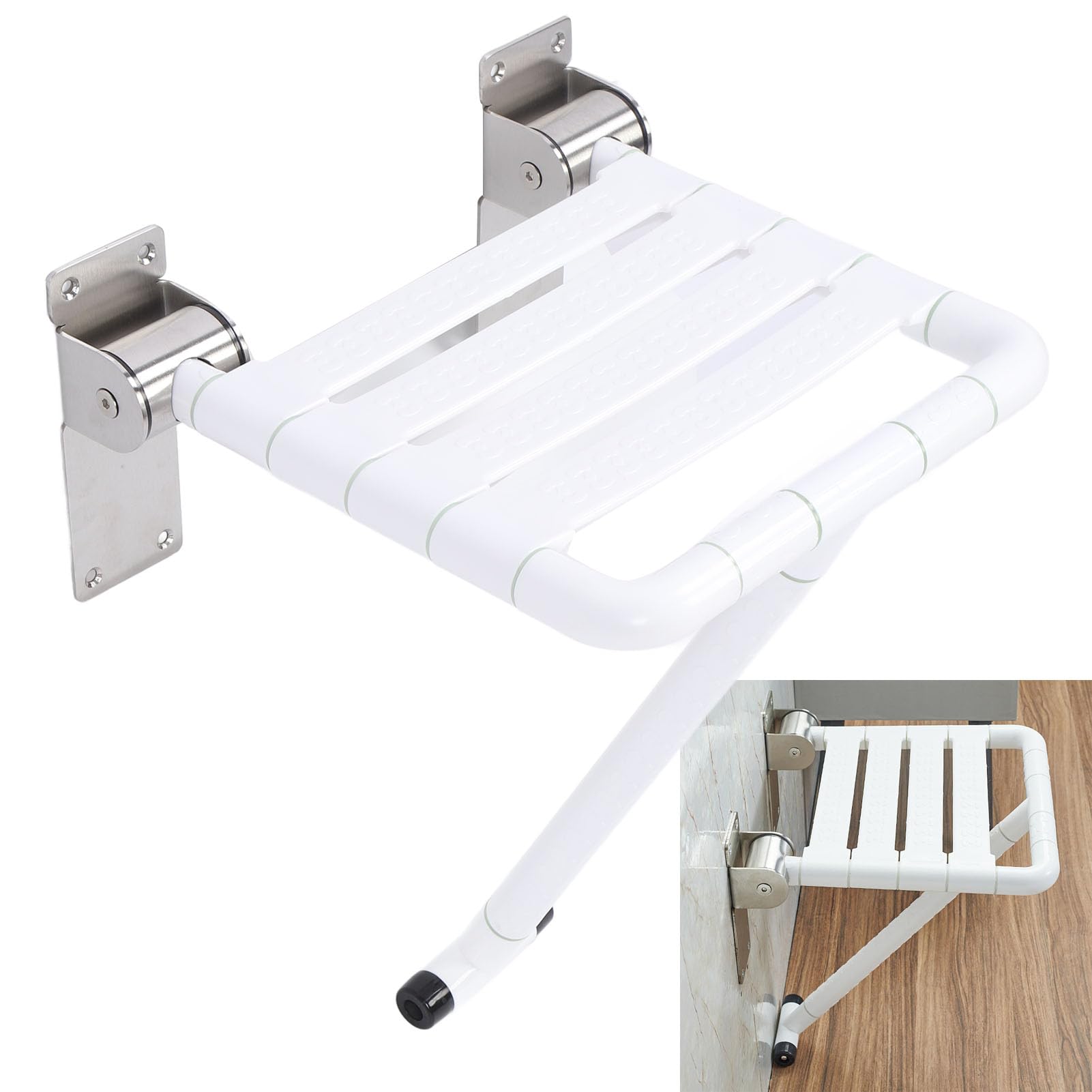 Generic Asiento de Ducha Plegable Diseño Compacto Banco de Ducha Multifuncional Impermeable Montado en la Pared para Baños Pequeños Acero Inoxidable 15.59x14.96x18.50in