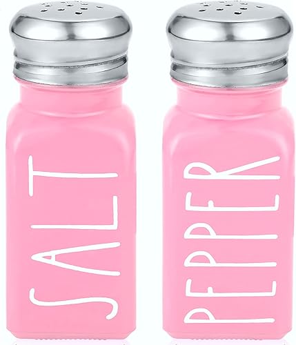 Brighter Barns - Juego de saleros y pimenteros rosados, accesorios de cocina rosados, bonitos cocteleros de vidrio, decoración de cocina rosa,