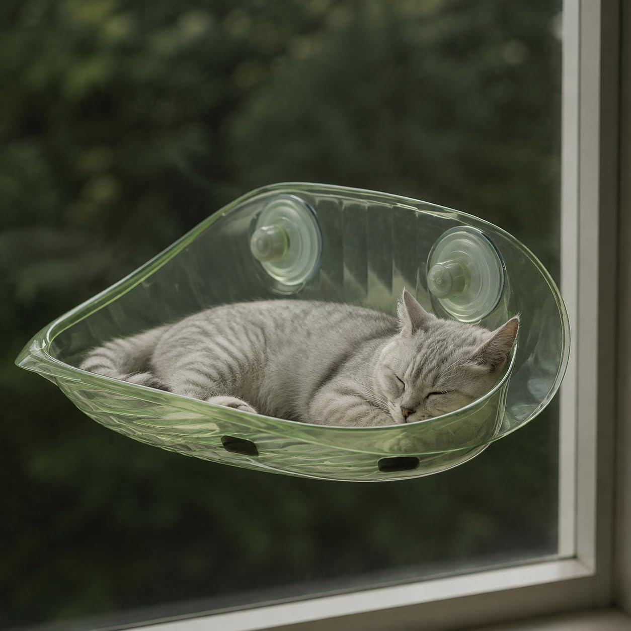 Hamaca para Ventana de Gato Adaptable con Soporte Estable Diseño Práctico y Superficie Cómoda Adecuada para Gatos en Dormitorios y Salones, Verde Ágata
