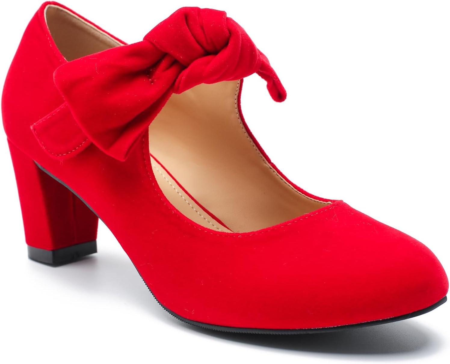 LIURUIJIA Women's Bow Mary Janes Block Heel Pumps Round Toe Ankle Strap Wedding Evening Party Dress Shoes - Image 6