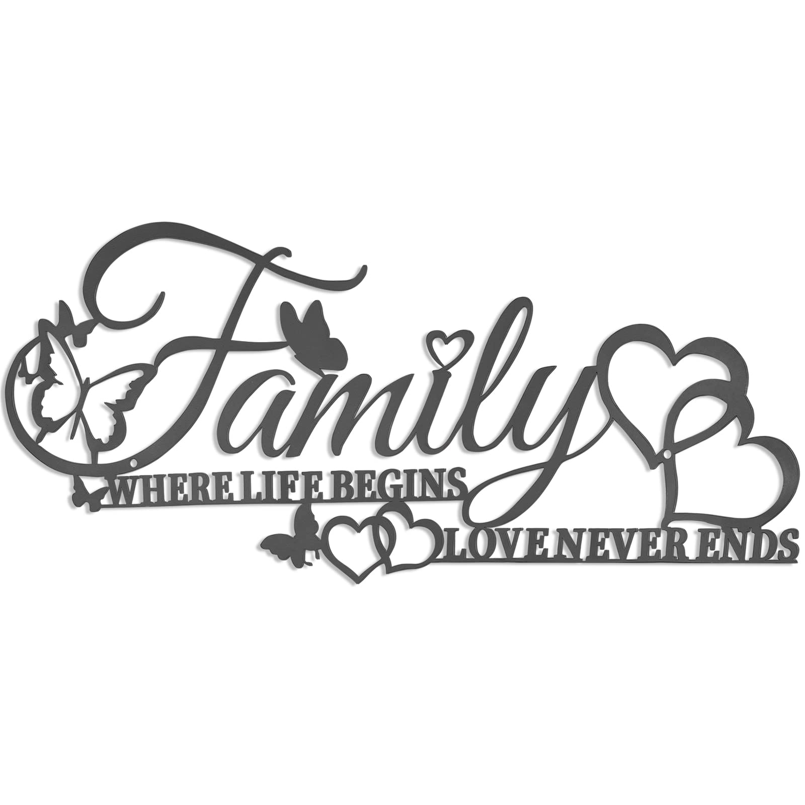 Family Wanddekoration Mit Schmetterlingen - Metall Wortschild Für Zuhause