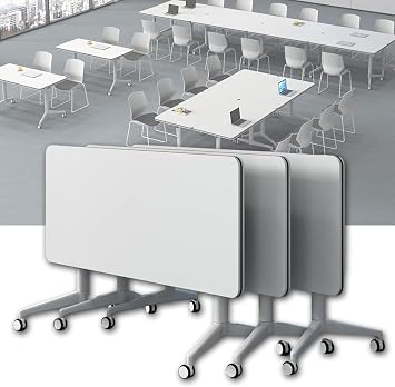 Compact Folding Computer Desk Folding Conference Room Tables, Flip Top Mobile Meeting Training Table with Wheels3 Pack 47.2 X 23.6 X 29.5 Inch