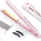 Professional Hair Straightener&comma; 1&period;18 inch Ionic Titanium Plate&comma; 20S Fast Heat Up Flat Iron with Clear LED Display&comma; 2 in 1 Straightener and Curler Styling Tool for Straighten Hair &lpar;Pink&rpar;
