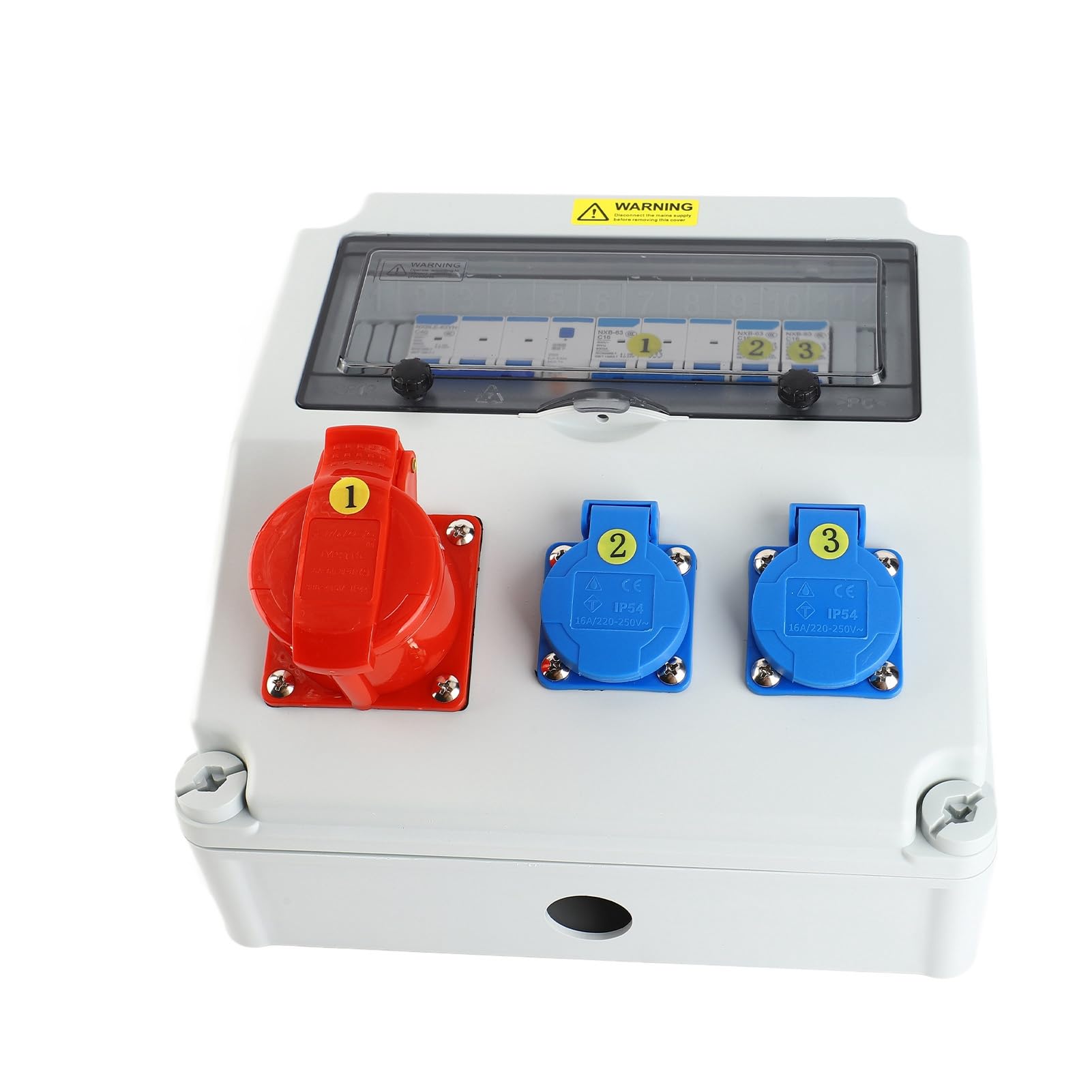 Aramox Caja de Enchufes Industriales Caja de Distribución Eléctrica ABS de 2 Núcleos de 220 A 250 V y 5 Núcleos de 380 A 415 V 16 A con Disyuntor para Uso Industrial en Exteriores