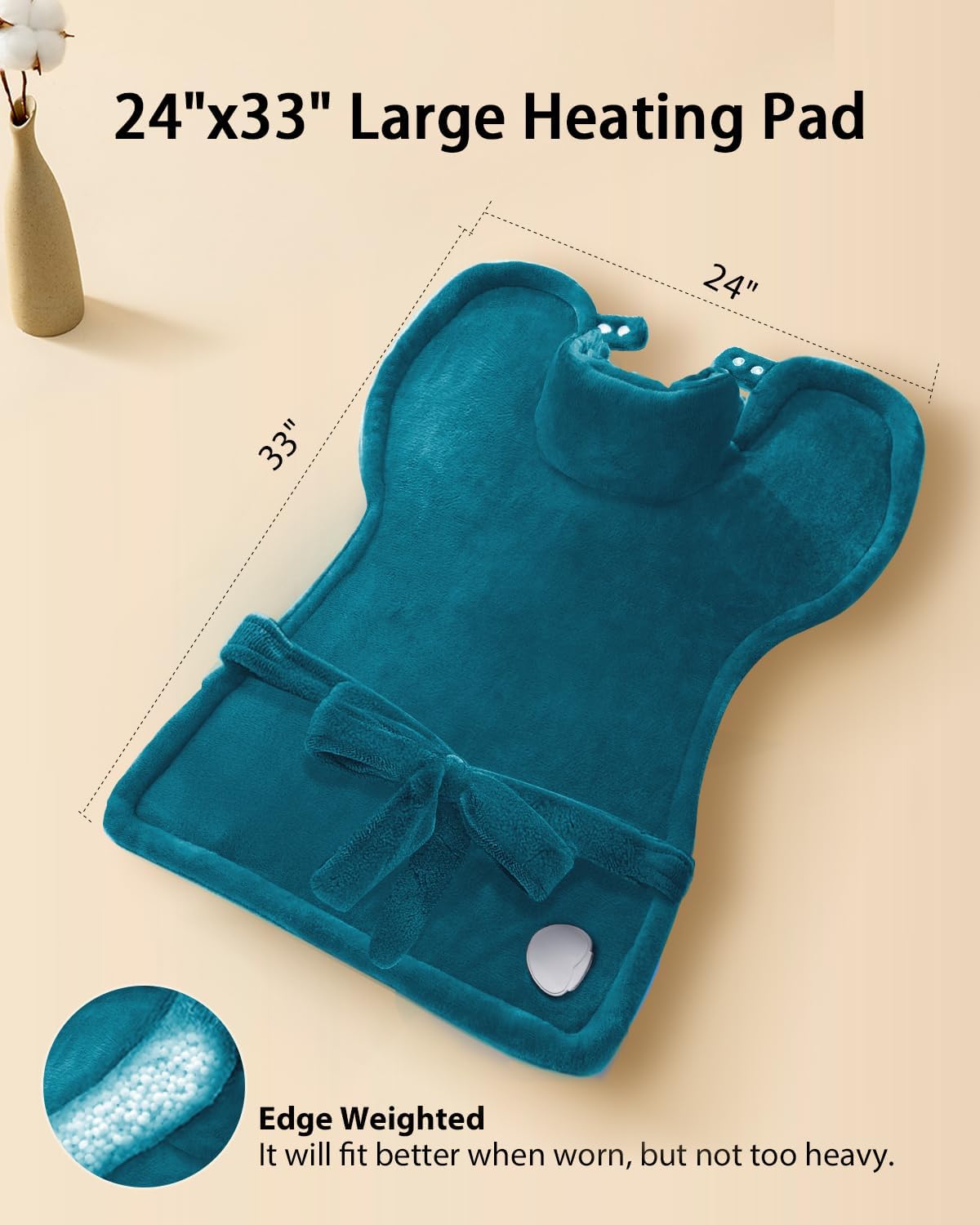 Electric Heating Pad for Back Pain Relief, LANVA Mothers Day Gifts for Mom Wife Grandma, Edge Weighted Heat Pad for Neck and Shoulders & Period Cramps, 6 Heat Settings, 4 Timer Options, 24"x33", Blue