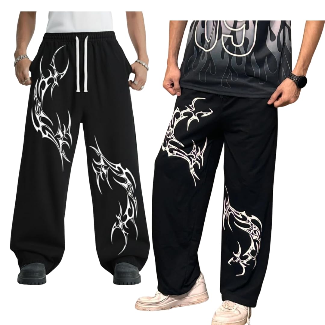 Trendy Unisex Common Wear Oversized Baggy Pants for Men & Women | Loose Fit Streetwear Sweatpants | Soft Cotton Blend Attractive Prints