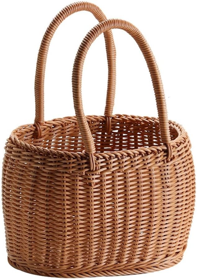 Woven Shopping Basket, Vegetable Basket, Imitation Rattan Outdoor Picnic Basket, Portable Fruit Basket(Small)